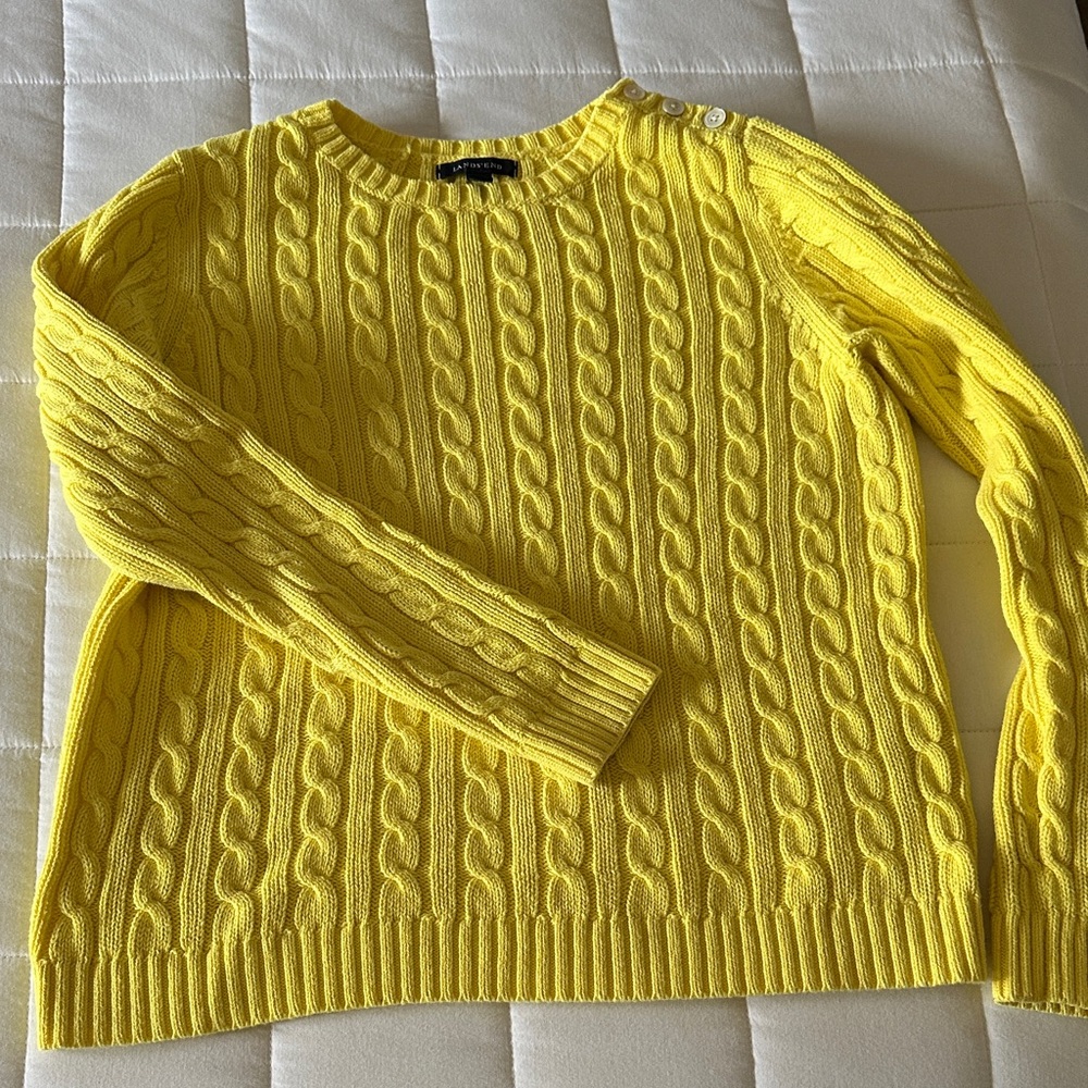 Lands' End Vibrant Yellow Cable Knit Sweater
